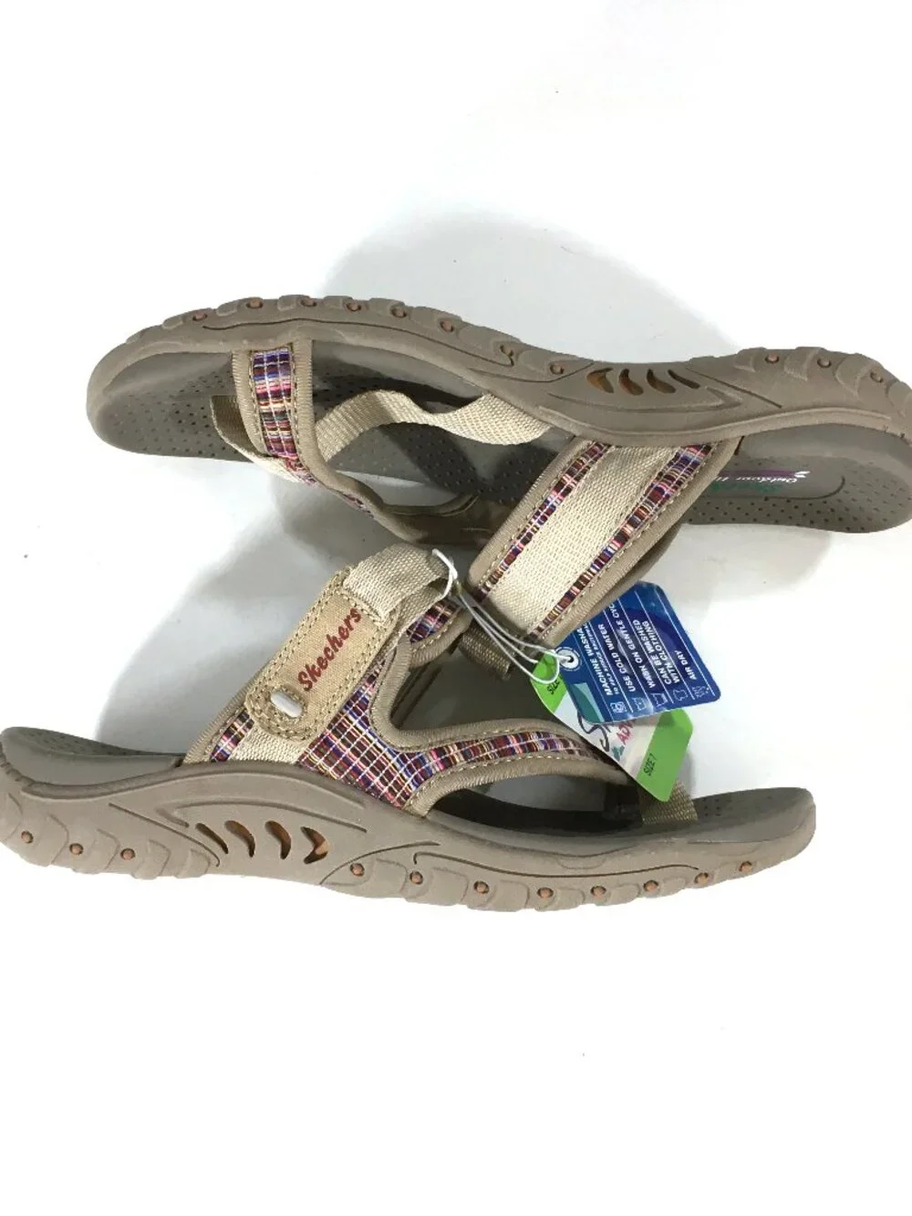Skechers Reggae Sandals Womens Size 7 Tan Hook Loop Strap 179088S